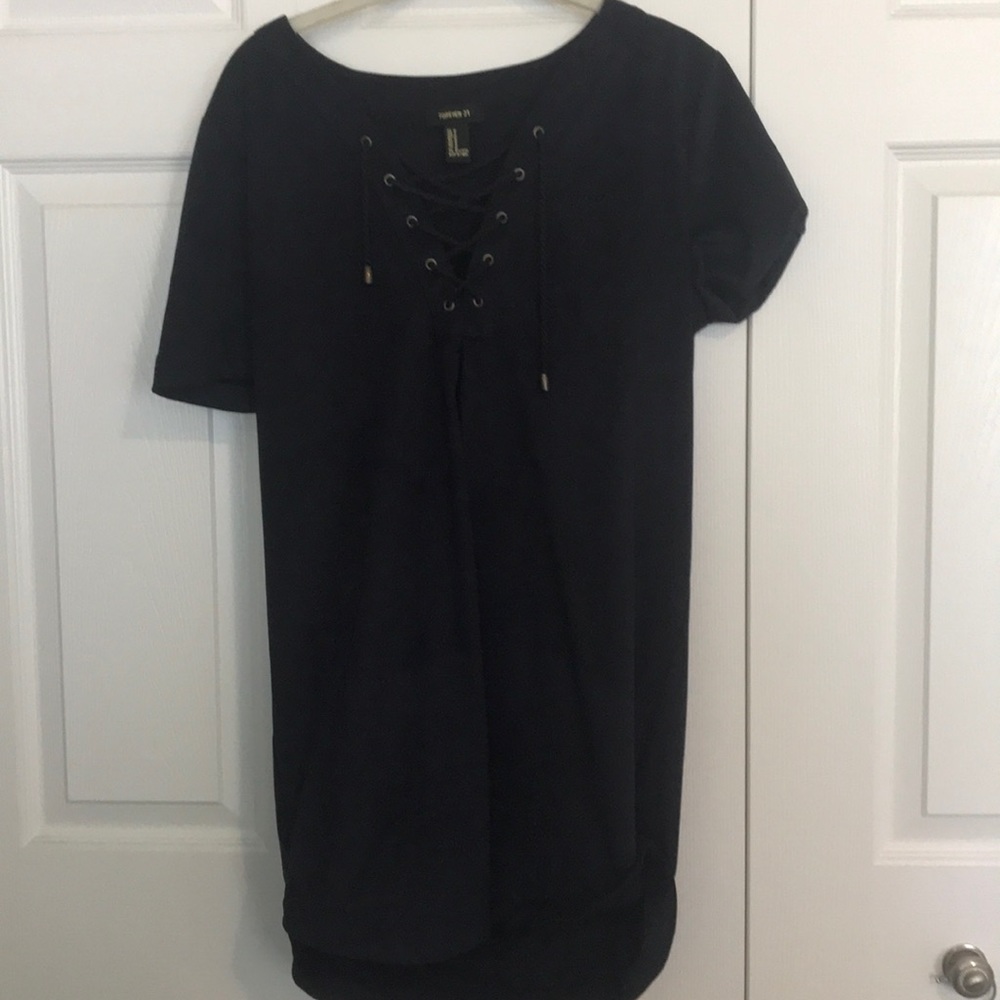 Lace up suede dress